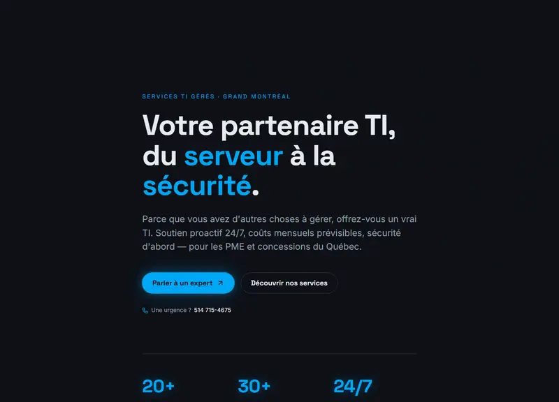 Capture d'écran du site corporatif de NeXTapps, maison-mère TI
